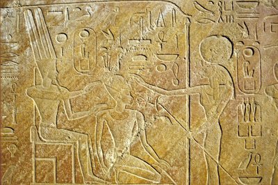 Starověký Egypt, Nástěnná malba/řezba, adresy Sachmet, Amon Ra a Hatšepsut, Chrám v Karnaku, Luxor od School Egyptian