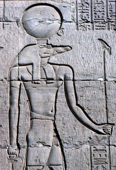 Starověký Egypt, Nástěnná malba/řezba, Sebek nesoucí ankh od School Egyptian