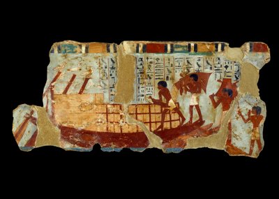 Umění starověkého Egypta: nakládání zrn na loď malba na bahno z hrobky Ounou (1450 př. n. l.). od School Egyptian