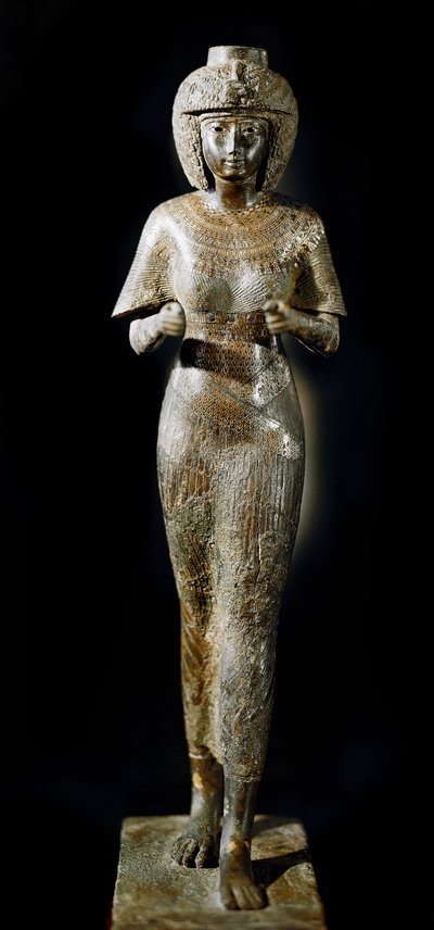 Egyptský starověk: bronzová socha královny Karomamy, manželky faraona Takelota II. 21. dynastie. Paříž, muzeum Louvre od School Egyptian