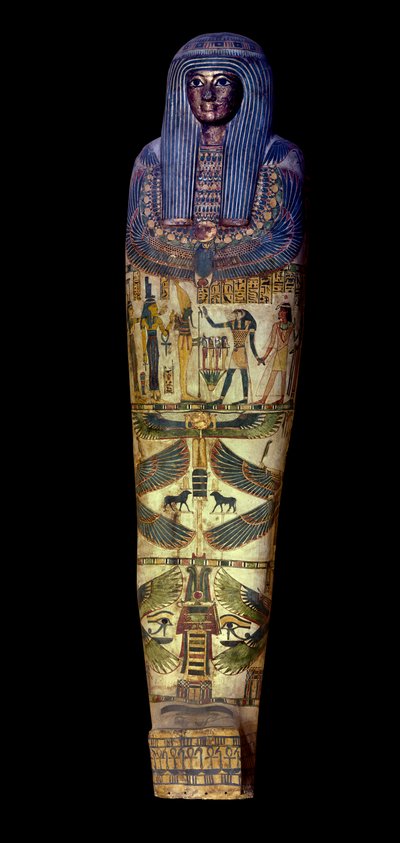 Egyptský starověk: kryt sarkofágu Jedkhonsouioufankh (Djedkhonsouiouefankh), kolem 750 př. n. l., Muzeum Louvre - Egyptský starověk: víko sarkofágu Djedkhonsouioufankh (Djedkhonsouioufankh), asi 750 př. n. l., Muzeum Louvre, Paříž od School Egyptian