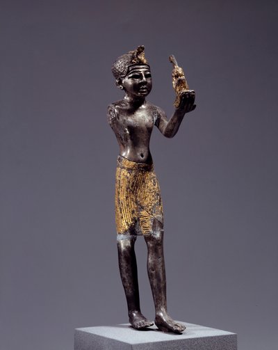 Egyptský starověk: soška krále (Sethi I?) přinášející oběť Maat. Stříbrná a zlatá socha. Regne ze Sethi (1294-1279 př. n. l.). Ztlumit. 19 cm. Paříž, muzeum Louvre od School Egyptian