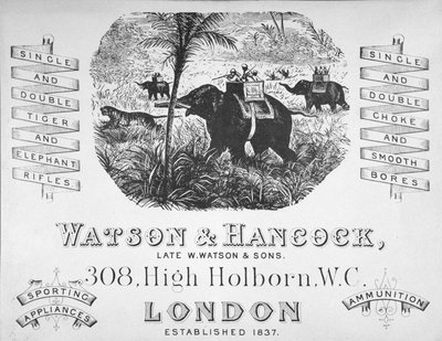 Reklama pro výrobce zbraní Watson & Hancock, cca 1900 (litho) od School English