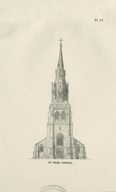 Cheadle - Kostel sv. Jiljí: dřevoryt a [19. století] (tisk) od School English