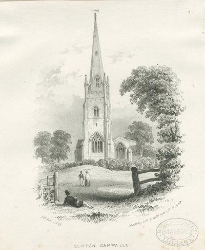 Clifton Campville Church: litografie (vinětace) od School English