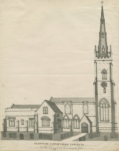 Clifton Campville Church: kresba perem a sépií, nd [~19. století] (kresba) od School English
