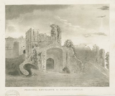 Dudley Castle – hlavní vchod: rytina akvatinty a [?18. století] (tisk) od School English