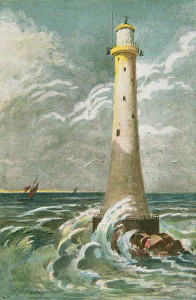 Eddystone Lighthouse u Plymouthu (barevné lito) od School English
