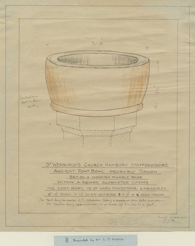Hanbury Church - Ancient Font Bowl: tracing, nd [1933] (kresba) od School English