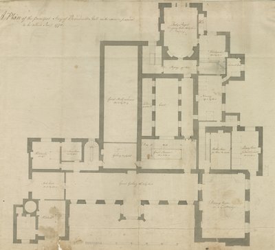 Interiér Beaudesert Hall and Park: kresba perem od School English