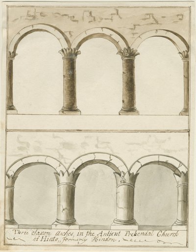 Interiér kostela Hints: pero a lavírovaná kresba, nd [c 1750] (kresba) od School English