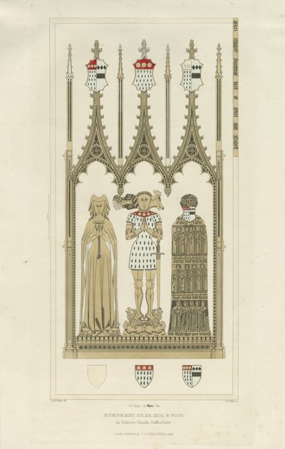 Interiér kostela Okeover - Památník Humphrey Okera: rytina, nd [c 1846] (tisk) od School English