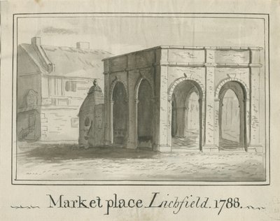 Lichfield - Market Place: sépiová kresba od School English
