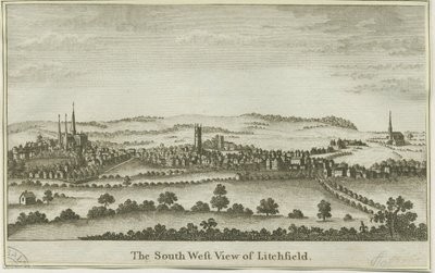 Lichfield - South West View: mědirytina, nd [konec 18. století] (tisk) od School English