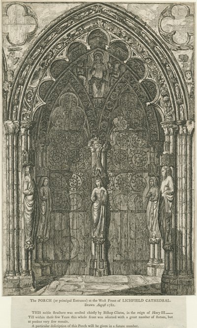 Katedrála Lichfield - West Doorway: lept, srpen 1782 (tisk) od School English