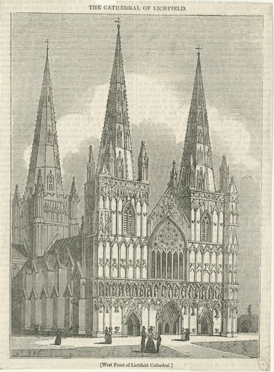Lichfieldská katedrála – západní fronta: dřevoryt, a [?19. století] (tisk) od School English