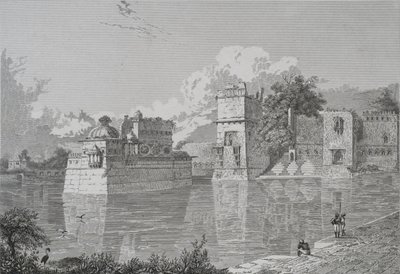 Palác Rani Bhim a Pudamundi v Cheater (Cheater, Udaipur State) (rytina) od School English