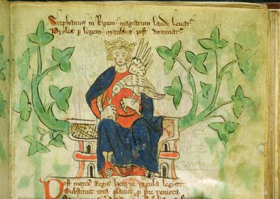 Roy.20 A II f.7 na trůn krále Štěpána, napsáno za vlády Edwarda II. (1284-1327) od School English