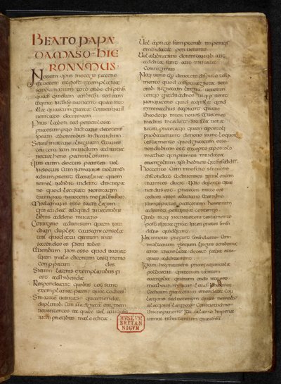 Royal MS Q E VI f.2r Stránka z evangelií („Královská Bible“) (vellum) od School English