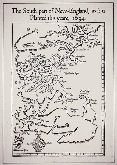 Jižní část Nové Anglie, jak je osázena v tomto roce 1634 (litografie) od School English
