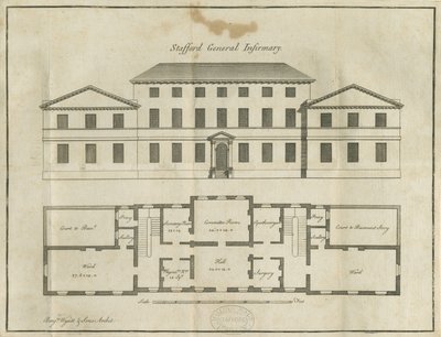 Stafford – okresní obecní ošetřovna: kresba perem, nd [konec 18. století] (kresba) od School English