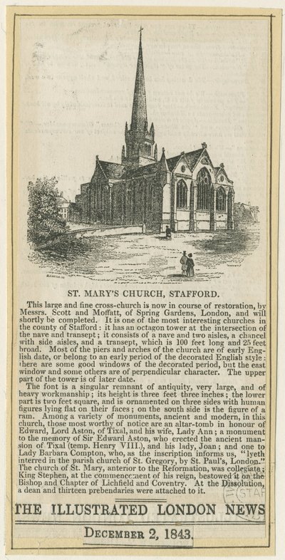 Stafford - Kostel Panny Marie: dřevoryt, nd [c 1843] (tisk) od School English