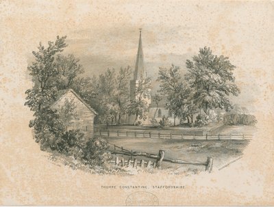 Kostel Thorpe Constantine: litografie (vinětovaná) od School English