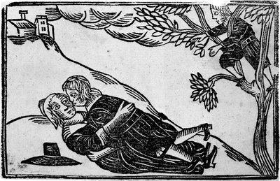 Dva lidé při sexu, z knihy "A Book of Roxburghe Ballads" (dřevoryt) (čb fotografie) od School English