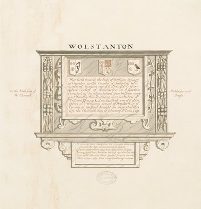 Wolstanton Church – Wall Monument to William Yonge of Caynton: per and wash drawing, nd [~19th cent] (kresba) od School English