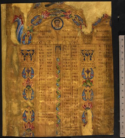 Stoly Canon, 6.-7. století, Add MS 5111, f.11r (pero a inkoust s plátkovým zlatem na pergamenu) od School European