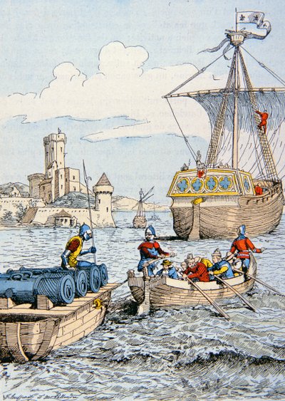 Výprava Karla VIII. do Itálie v roce 1494 (barevné lito) od School French