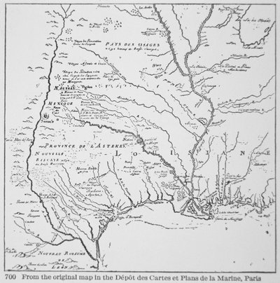 Koloniální Amerika: Mapa Louisiany, Nová Francie (litho) od School French