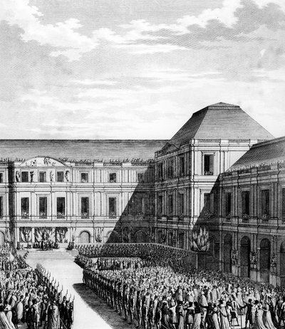 Slavnost pořádaná Napoleonem I. Bonapartem (1769-1821) v Národním paláci Directory (Lucemburský palác) v Paříži po obchodu Campo Formio dne 20. pátku An VI (10. prosince 1797). Paříž, knihovna Ústavu dějin revoluce od School French