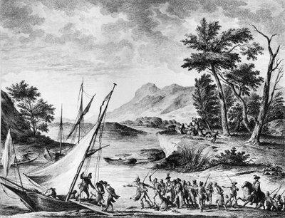 Francouzská revoluce: Zatčení francouzských velvyslanců Charlese Louise Hugueta de Semonville (1759-1839) a Huguese Bernarda Mareta (1763-1839) v Novate dne 25. července 1793. Rytina a kresba Duplessi - Bertaux. Paříž, knihovna Ústavu dějin Revolu od School French