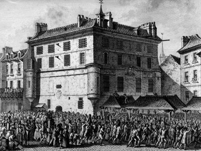 Francouzská revoluce: Obyvatelé francouzských gard ve věznici opatství Saint Germain des Pres v Paříži 30. června od School French