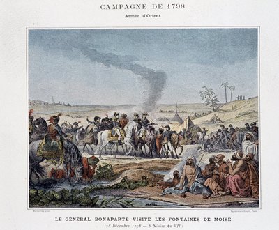 Generál Bonaparte navštěvuje Mojžíšovy fontány - v „“Vítězství a dobytí francouzských armád“, Paříž, n. d (rytina) od School French