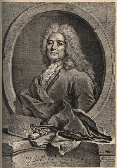 Portrét Nicolase de Largillierre (Largillier) (1656-1746) francouzský malíř rytina od Dupuise podle obrazu od Gueuslaina od School French