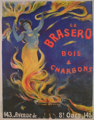 Plakát s reklamou na dřevo a uhlí „Le Brasero“ (barva lito) od School French
