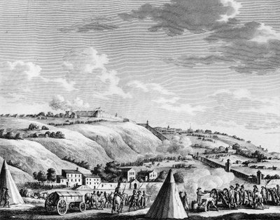 Válka francouzské revoluce a hnutí proti revolucionářům: Obléhání a dobytí města Lyon francouzskou republikánskou armádou 9. října 1793 proti roajalistickým jednotkám. Paříž, knihovna Ústavu dějin revoluce od School French
