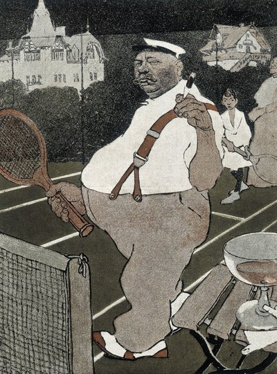 Tenis: tlustý muž, kouření a pití alkoholu, hraní tenisu - německý kreslený film od School German