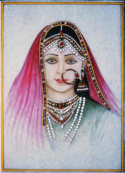 Rádžasthánská dáma (kvaš a akvarel na mramorové desce) od School Indian