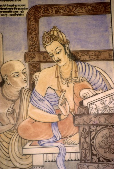 Čankaja a král Čandragupta (akvarel a kvaš) od School Indian