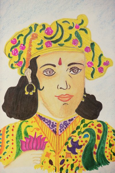 Císař Ašóka (akvarel) od School Indian