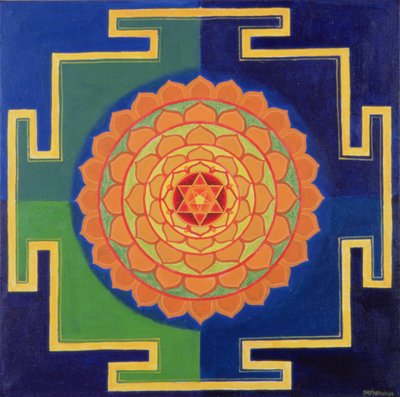 Kresba Gayatri Yantra (pigment na desce) od School Indian