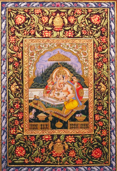 Pán Ganéša Ganpati Miniatura malba na papíře se zlatou ražbou od School Indian