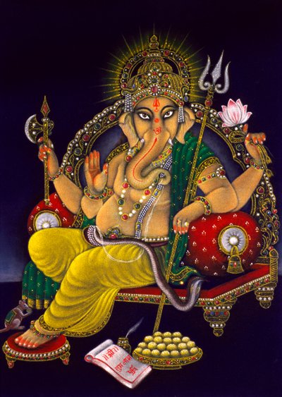 Pán Ganéša Ganpati malba na sametu od School Indian