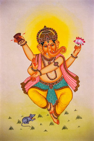 Pán Ganéša Ganpati v taneční náladě Miniatura malba na papíře od School Indian