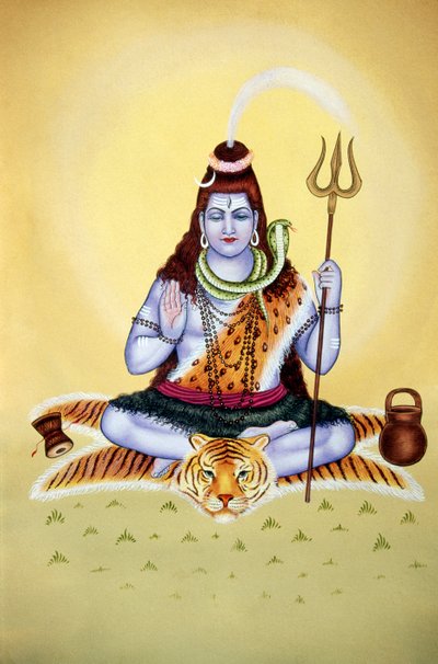 Miniaturní malba na papíře Lord Shiva Shanker od School Indian