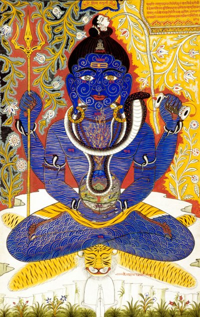 Lord Shiva Shanker Miniaturní malba na papíře Tantrik od School Indian