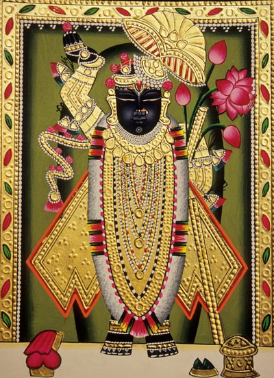 Lord Shrinathan Nathdwaran Miniaturní malba na papíře od School Indian